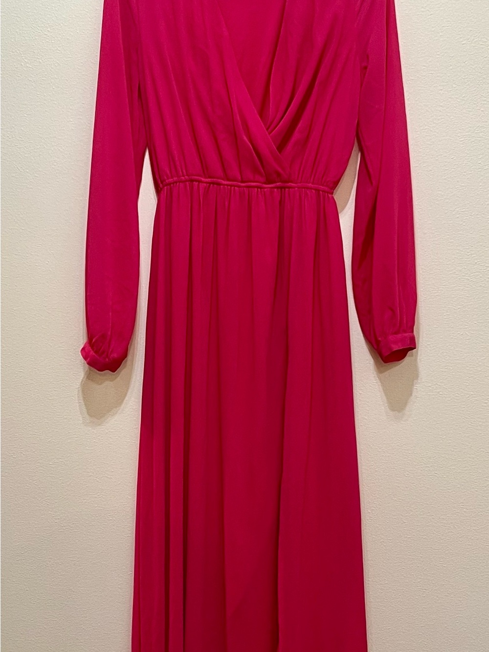 Lulus Hot Pink Faux Wrap Maxi Dress Long Sleeve Size Medium Wedding Guest